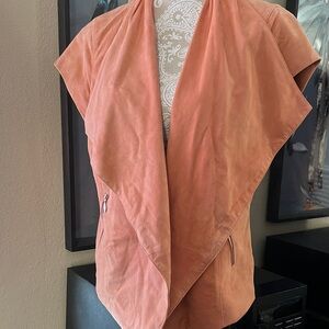 Elegant Women's 100% Leather Waterfall Jacket - Peach